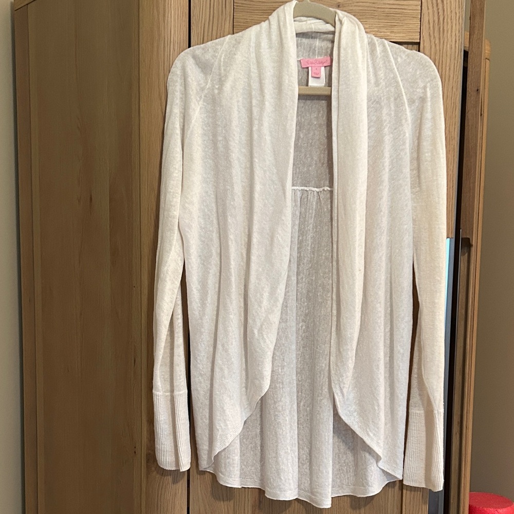 Lilly Pulitzer White Linen Open-Front Cardigan Size Small